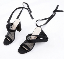 Load image into Gallery viewer, Women Sandals Bandage Flock Cross Strap Lace Up High Heels Sandal