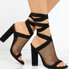 Load image into Gallery viewer, Women Sandals Bandage Flock Cross Strap Lace Up High Heels Sandal