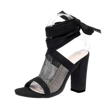 Load image into Gallery viewer, Women Sandals Bandage Flock Cross Strap Lace Up High Heels Sandal