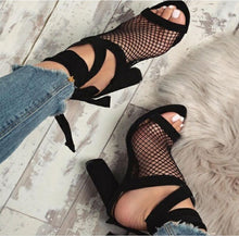 Load image into Gallery viewer, Women Sandals Bandage Flock Cross Strap Lace Up High Heels Sandal